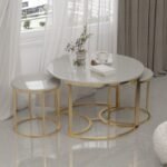 Stainless Steel Tables with Natural Marble (Set of 3) – TB-SS-01
