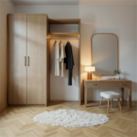 Modern Open Wardrobe in Natural Wood Finish – WDR-04