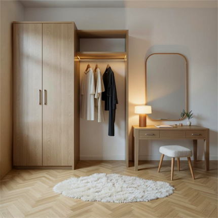 Modern Open Wardrobe in Natural Wood Finish – WDR-04